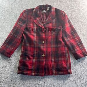 Vintage Shacket Shirt Womens Sz M Red Plaid Western Fringe Pockets 90s Y2K